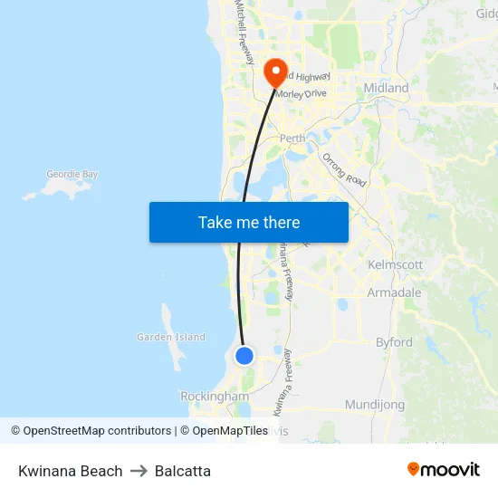 Kwinana Beach to Balcatta map
