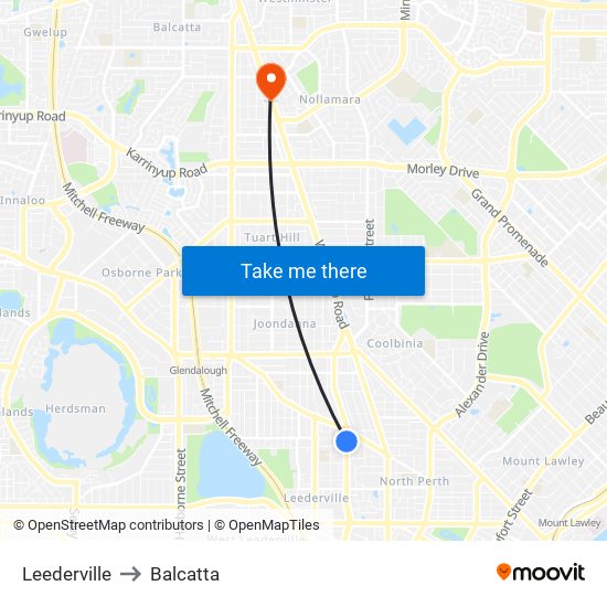 Leederville to Balcatta map