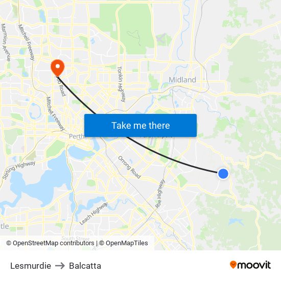 Lesmurdie to Balcatta map