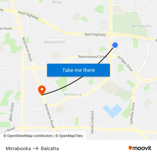 Mirrabooka to Balcatta map