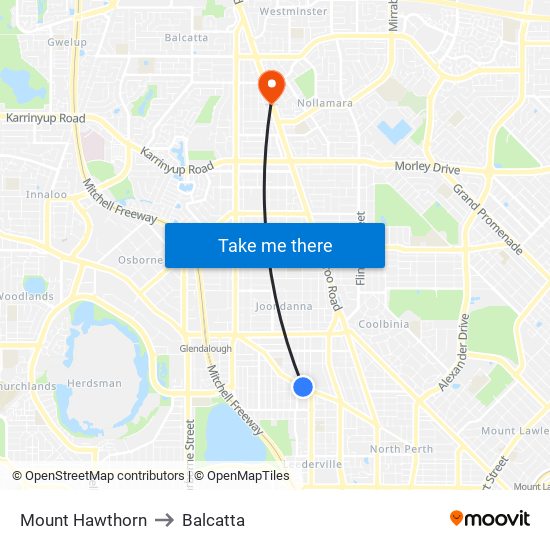 Mount Hawthorn to Balcatta map