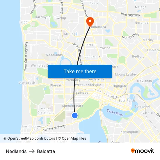 Nedlands to Balcatta map