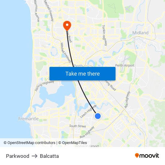 Parkwood to Balcatta map