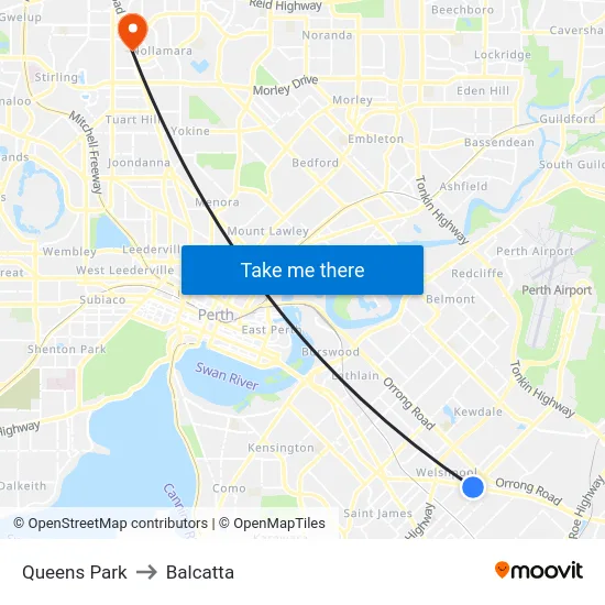 Queens Park to Balcatta map