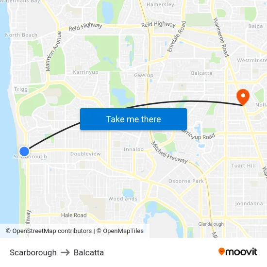 Scarborough to Balcatta map