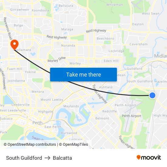 South Guildford to Balcatta map