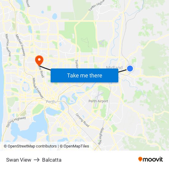 Swan View to Balcatta map