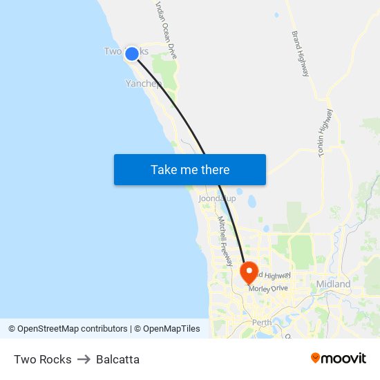 Two Rocks to Balcatta map