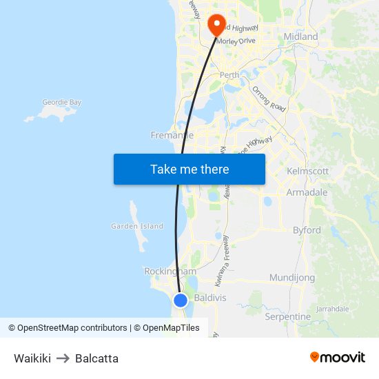 Waikiki to Balcatta map