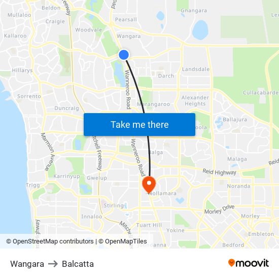 Wangara to Balcatta map