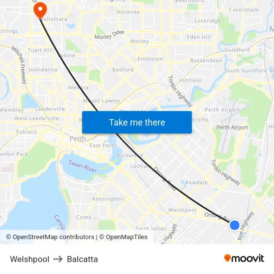 Welshpool to Balcatta map