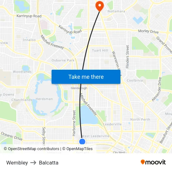 Wembley to Balcatta map