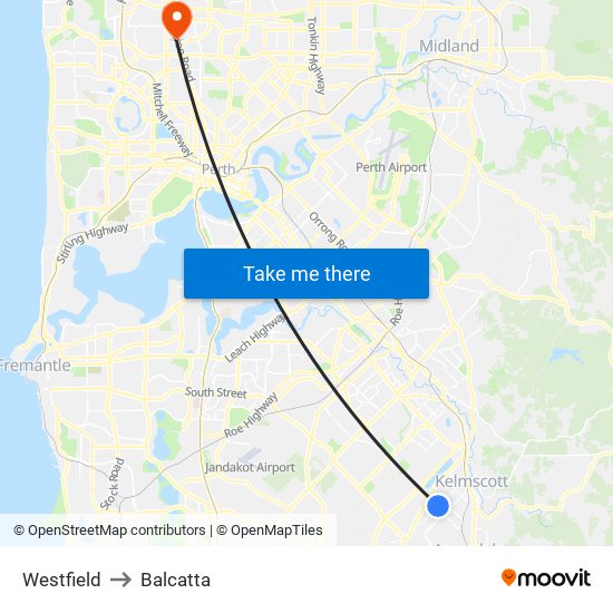 Westfield to Balcatta map