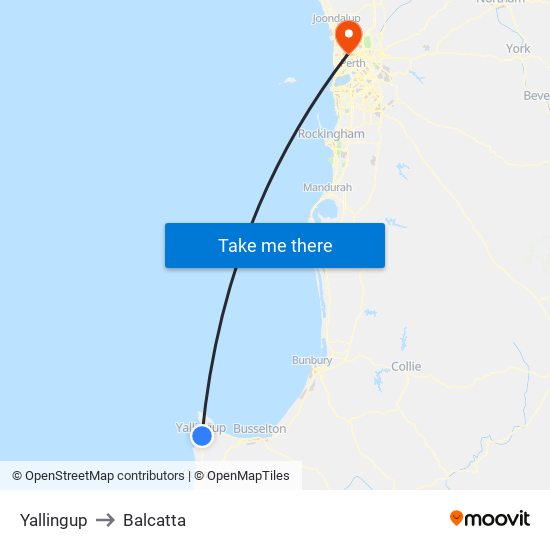Yallingup to Balcatta map
