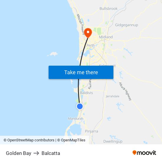 Golden Bay to Balcatta map