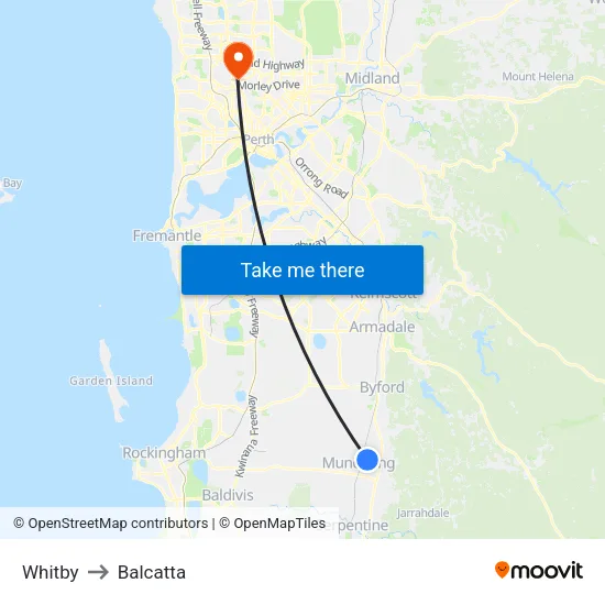 Whitby to Balcatta map