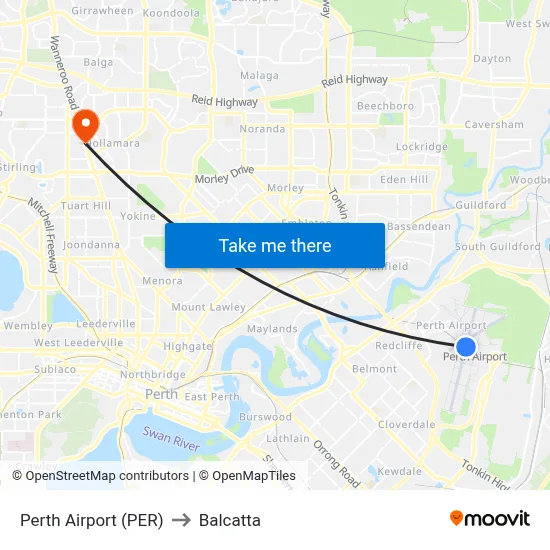 Perth Airport (PER) to Balcatta map