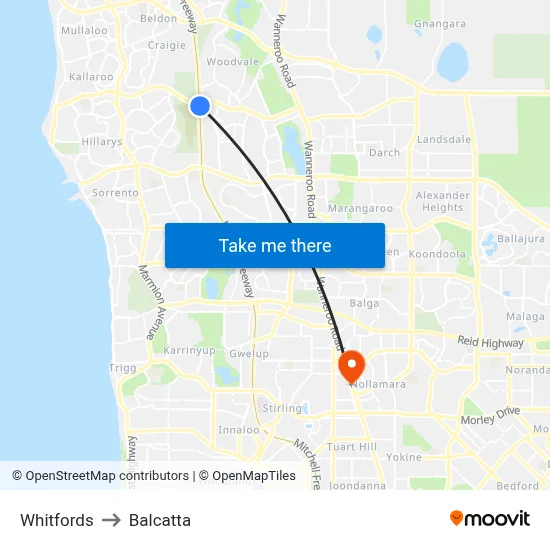 Whitfords to Balcatta map