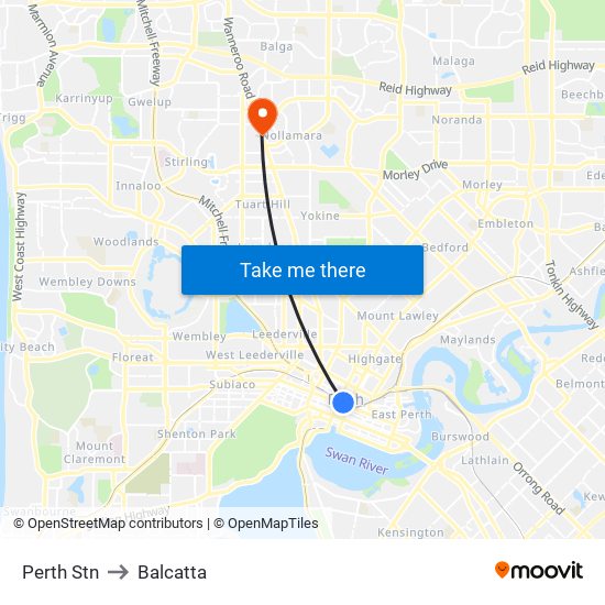 Perth Stn to Balcatta map