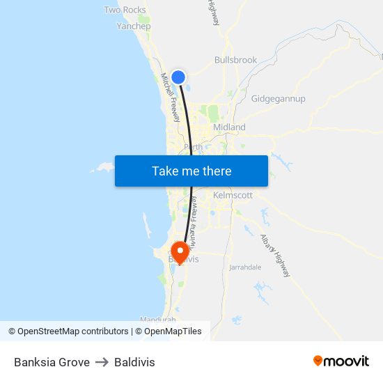 Banksia Grove to Baldivis map