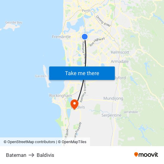 Bateman to Baldivis map