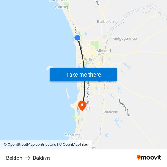 Beldon to Baldivis map