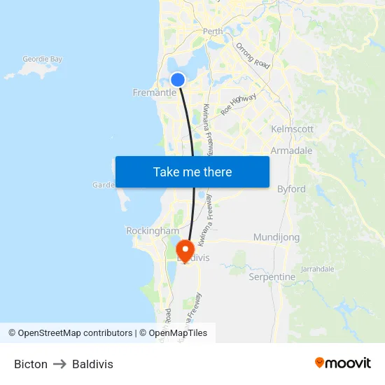 Bicton to Baldivis map