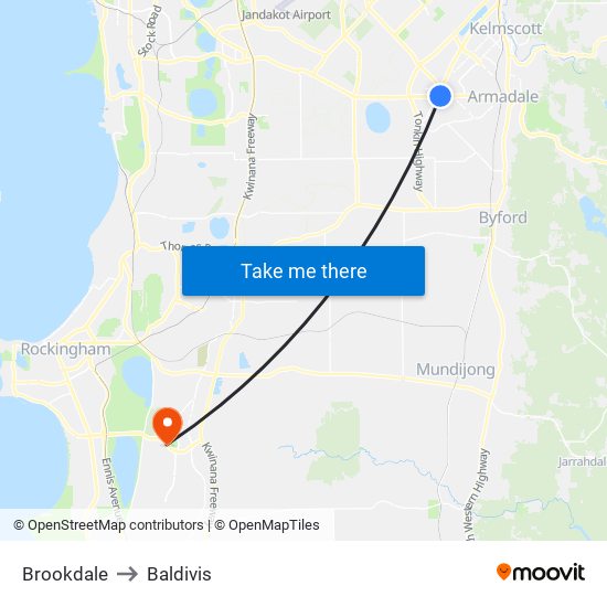 Brookdale to Baldivis map