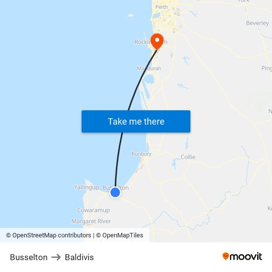 Busselton to Baldivis map