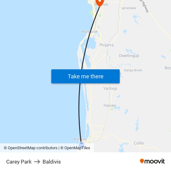 Carey Park to Baldivis map