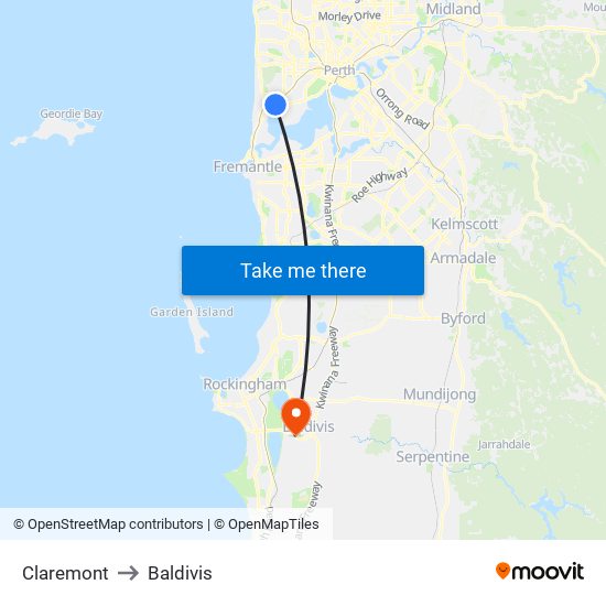 Claremont to Baldivis map