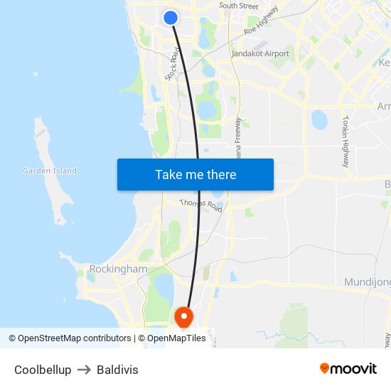 Coolbellup to Baldivis map