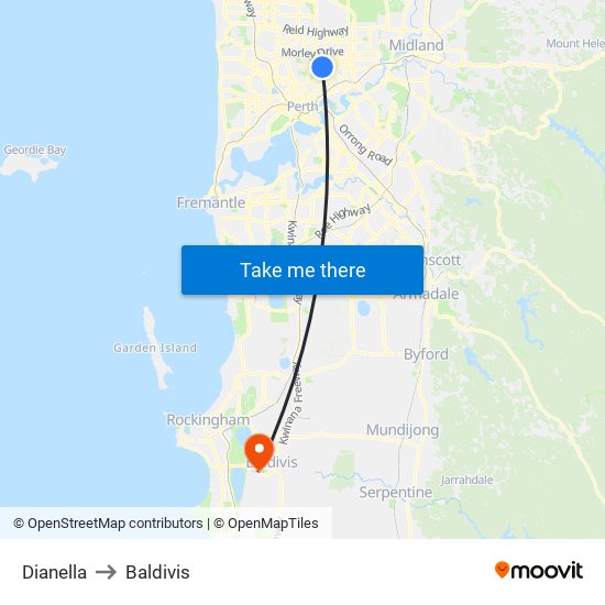 Dianella to Baldivis map