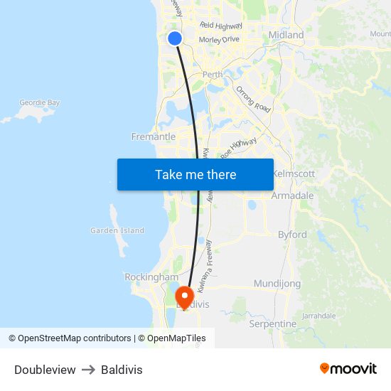 Doubleview to Baldivis map