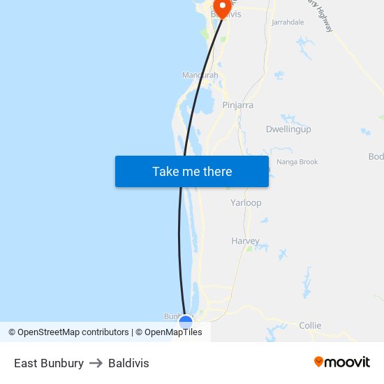 East Bunbury to Baldivis map