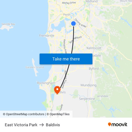 East Victoria Park to Baldivis map