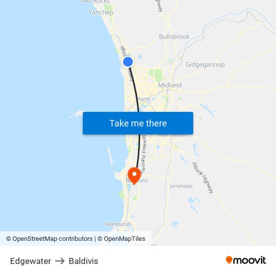 Edgewater to Baldivis map