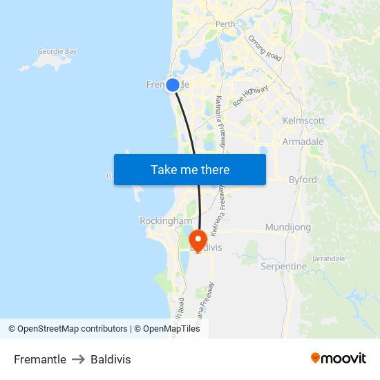 Fremantle to Baldivis map