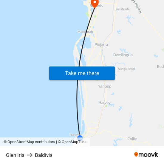 Glen Iris to Baldivis map