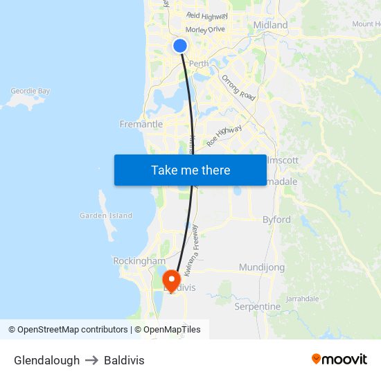 Glendalough to Baldivis map