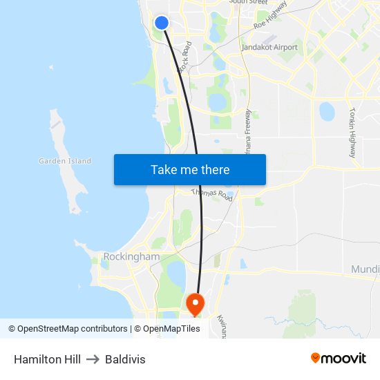 Hamilton Hill to Baldivis map
