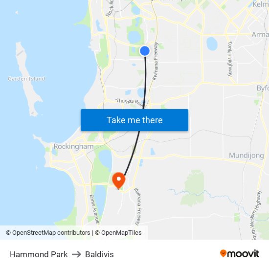 Hammond Park to Baldivis map