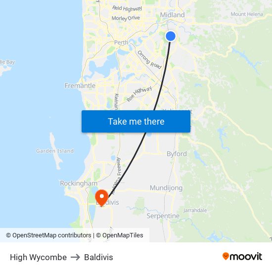 High Wycombe to Baldivis map