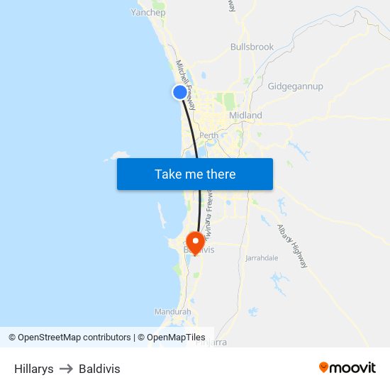 Hillarys to Baldivis map