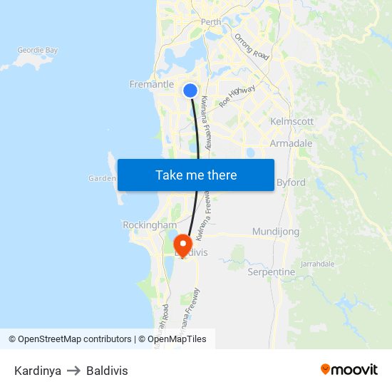 Kardinya to Baldivis map