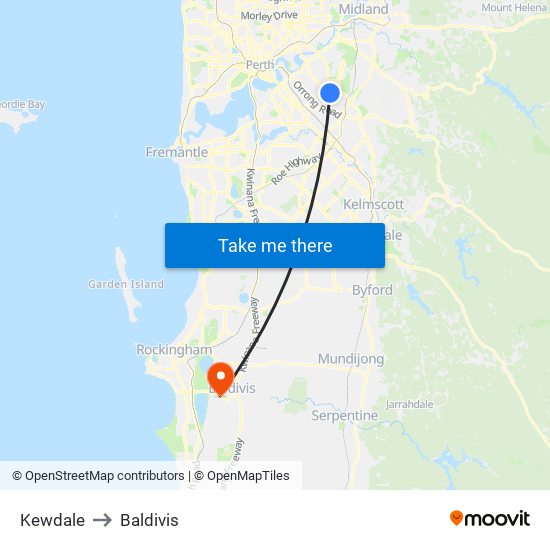 Kewdale to Baldivis map