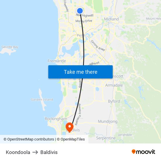 Koondoola to Baldivis map