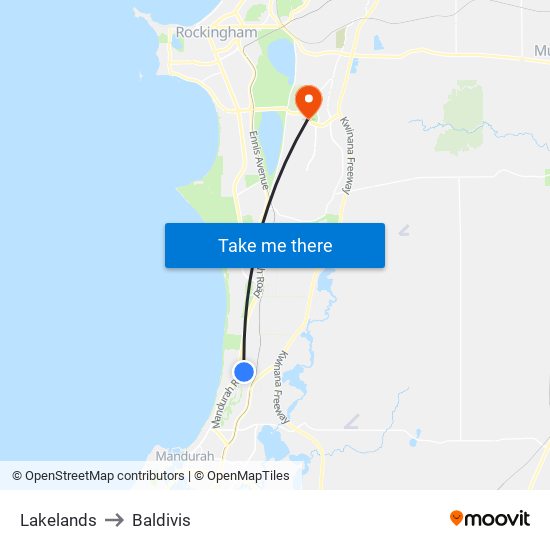 Lakelands to Baldivis map