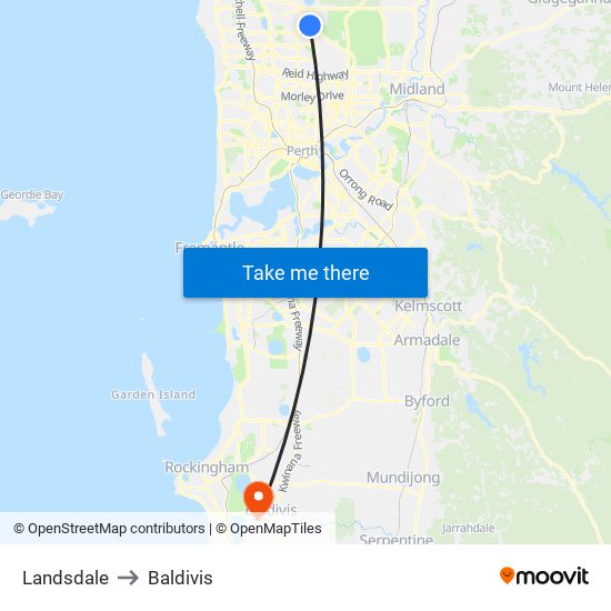 Landsdale to Baldivis map