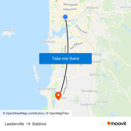 Leederville to Baldivis map